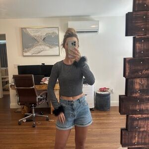 NWT Long Sleeve Top with Black Fur Cuffs